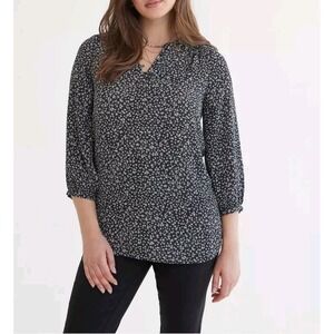 REITMANS Sheer Blouse Womens Small‎ Black White Spots Beachy Lightweight Chiffon